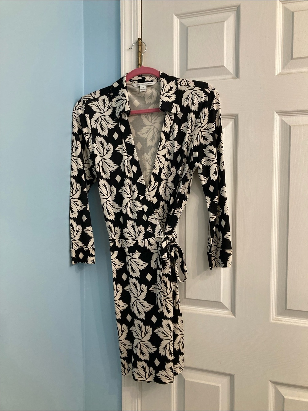 Diane Von Furstenberg Black and White Floral Wrap Midi Romper.